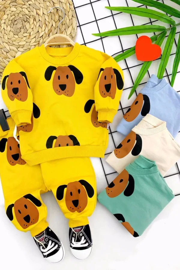 9-12-18-24 Ay Köpekcik Baskılı 2li Kız Erkek Bebek Takımı