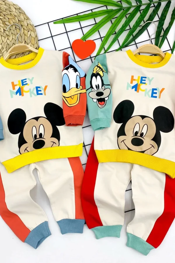 9-12-18-24 Ay Mickey Ve Arkadaşları Desenli Uzun Kollu Sweat 2li Kız Erkek Bebek Takımı