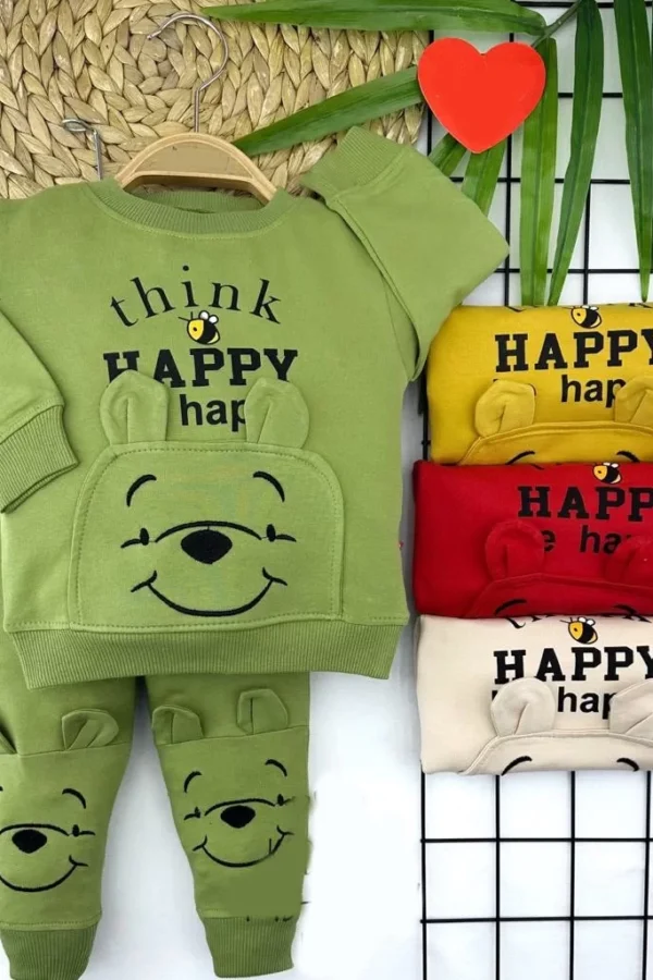 9-12-18-24 Ay Pohh Desenli Uzun Kollu Sweat 2li Kız Erkek Bebek Takımı