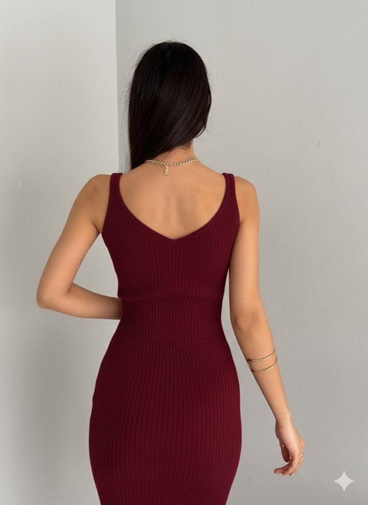 Kadın Uzun Kollu Delikli Kazak Askılı Elbise Triko Ikili Takım - Görsel 3