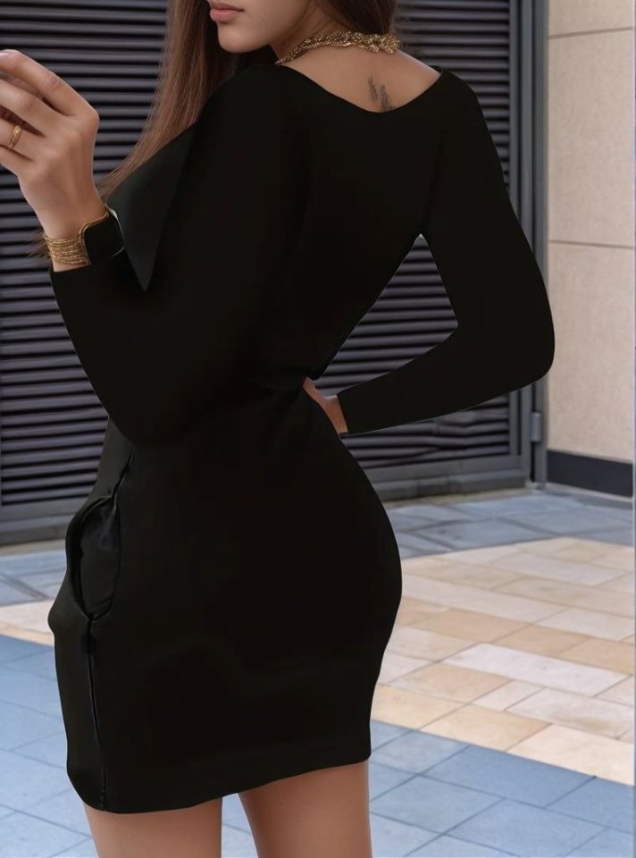 Kadın Uzun Kollu Yuvarlak Yaka Taşlı Kalp Desenli Viskon Iki Iplik Elbise - Görsel 2