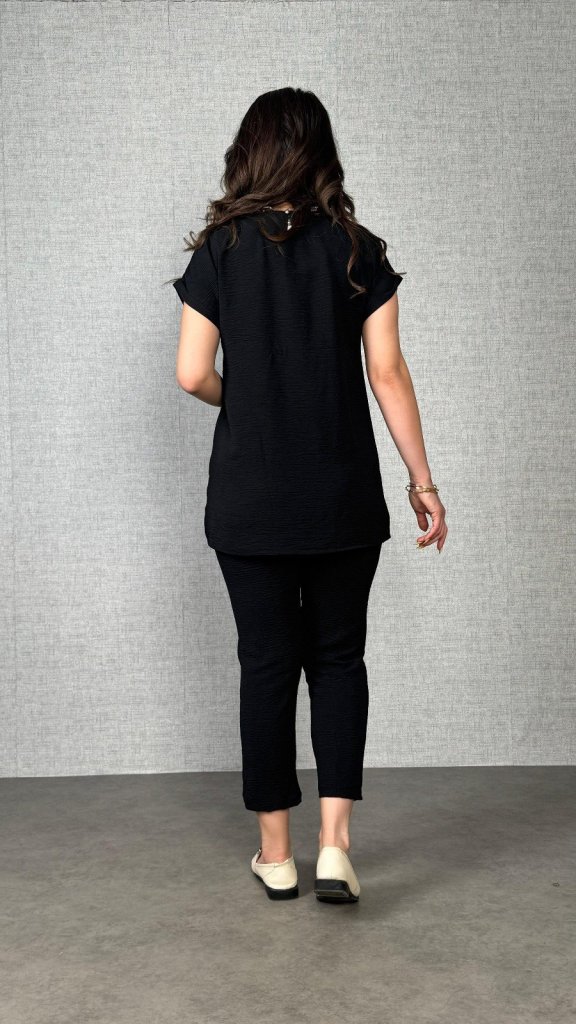 Kadın Kısa Kollu Yuvarlak Yaka Aerobin Bluz Ve Pantolon Ikili Takım - Görsel 3