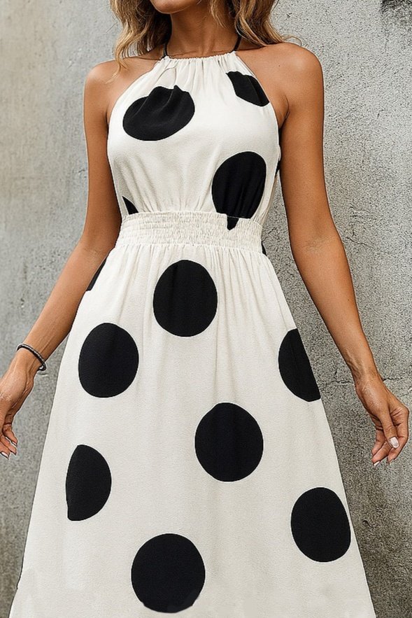 Kadın Kolsuz Boyundan Bağlamalı Beli Lastikli Dijital Baskı Süprem Uzun Elbise - Görsel 8