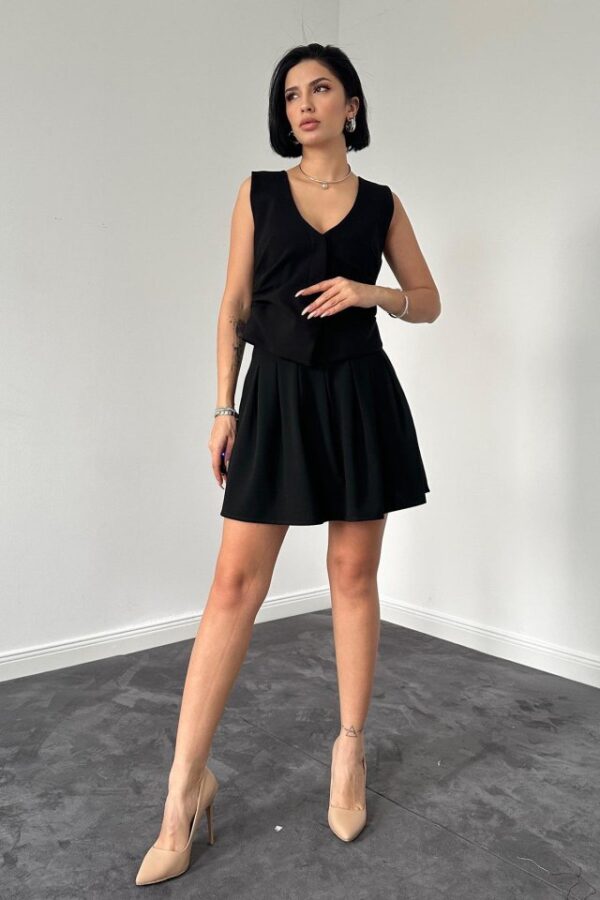 Gri Pilikaşe Mini Etek