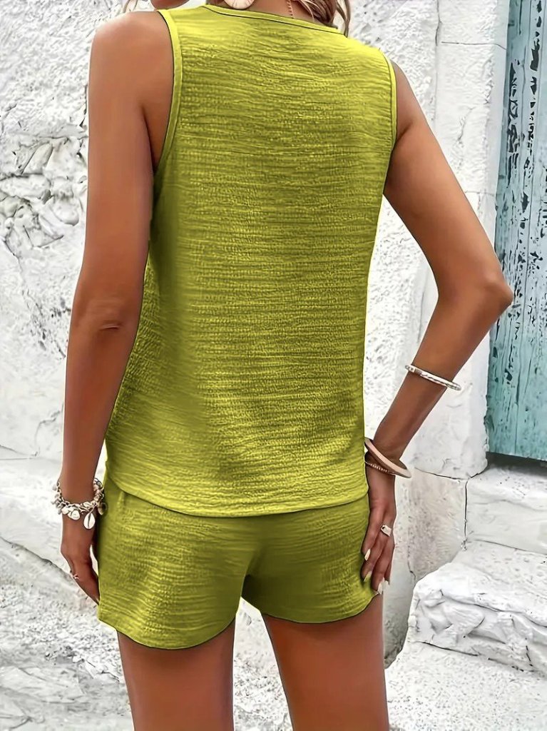 Kadın Askılı Kolsuz V Yakalı önden Düğmeli Bürümcük Bluz Ve Short Ikili Takım - Görsel 28