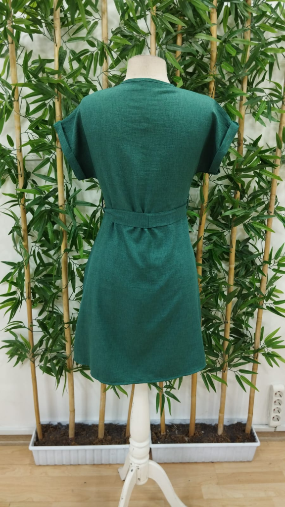 Kadın Kısa Kollu V Yakalı önden Düğmeli Belden Kuşaklı Cepli Sofya Elbise - Görsel 16