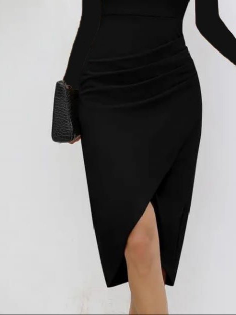 Kadın Uzun Kollu Kalp Yaka önden çapraz Detaylı Midi Ithal Krep Elbise - Görsel 7