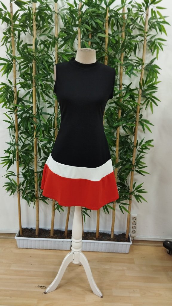 Kadın Sıfır Kol Yarı Balıkçı Yaka şerit Detaylı Ithal Krep Elbise - Görsel 15