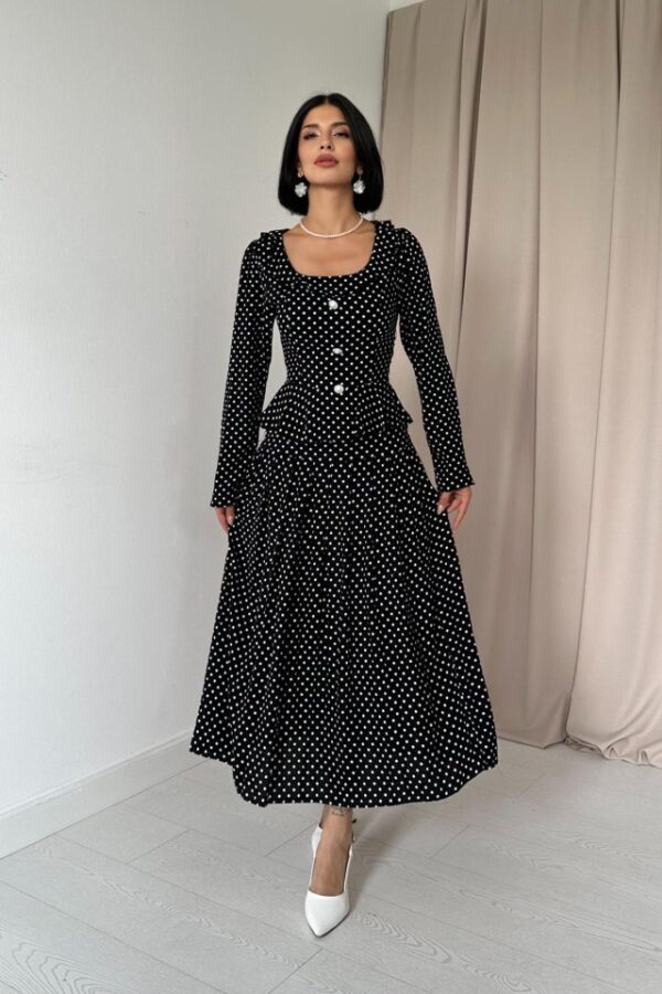 Kırmızı Puantiye Desenli Volanlı Elbise