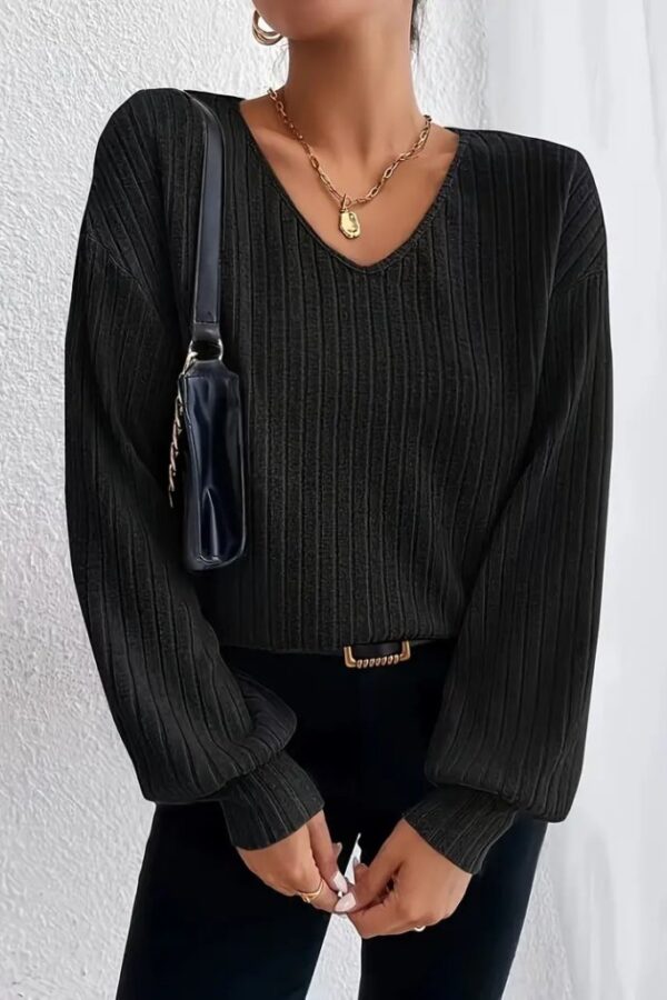 Kadın Uzun Kollu V Yakalı Salaş şardonlu Kaşkorse Bluz