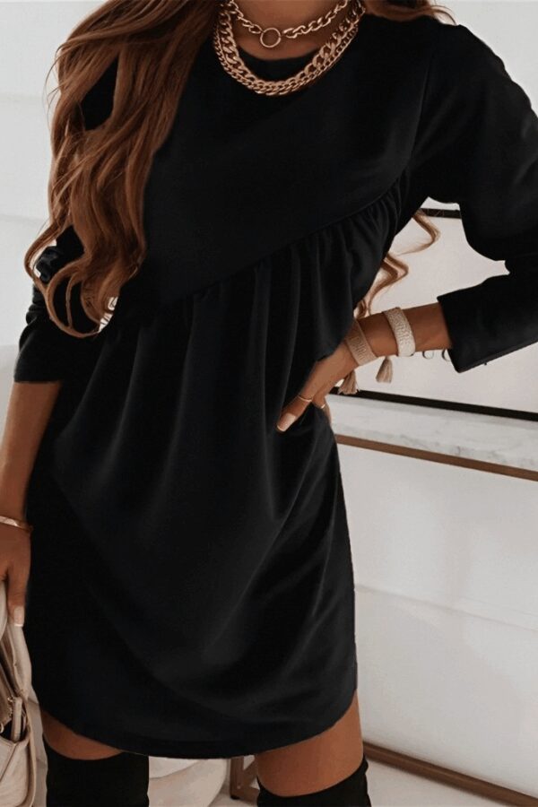 Kadın Uzun Kollu Bisiklet Yaka çapraz Büzgü Detay Iki Iplik Mini Boy Elbise