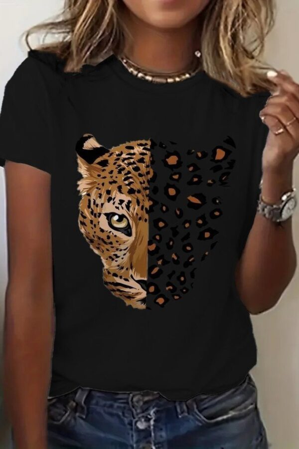 Kadın Kısa Kollu Bisiklet Yaka Desenli Viskon Bluz