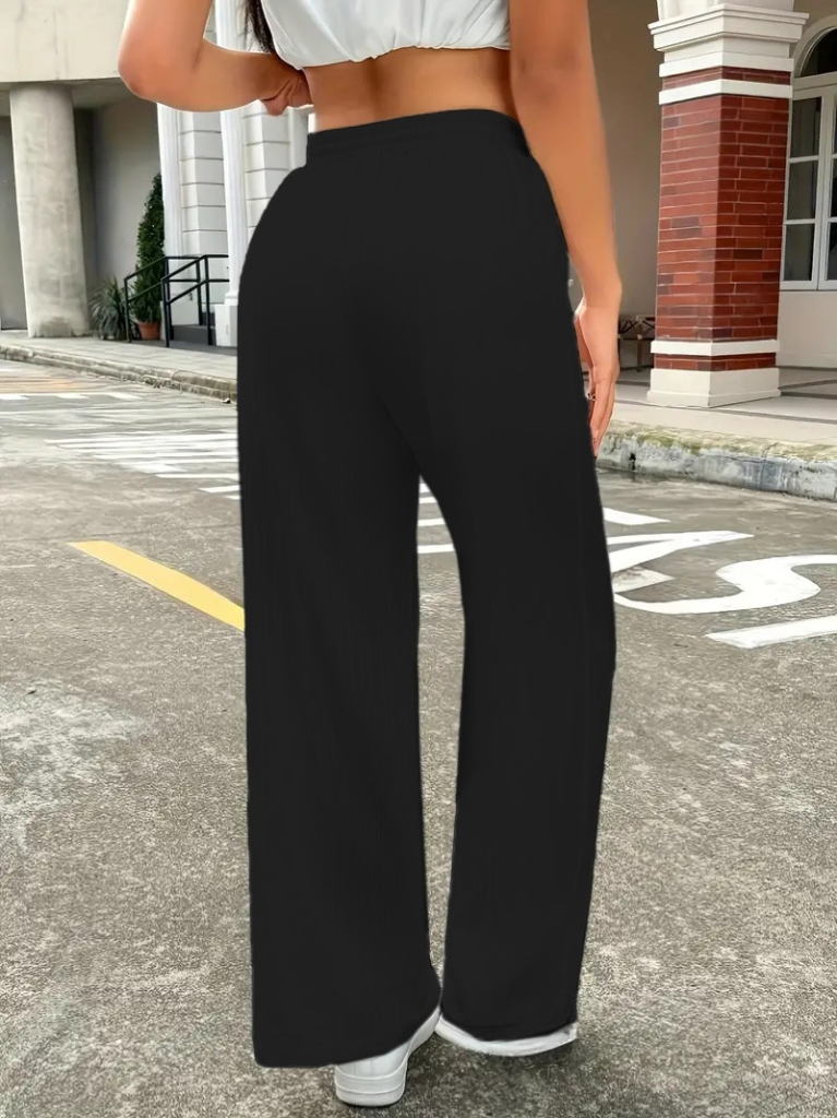 Kadın Yüksek Bel Bol Paça Bürümcük Pantolon - Görsel 3