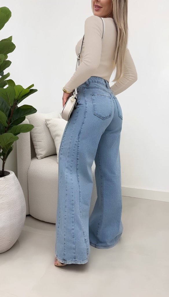 Kadın Yüksek Bel Paçaya Doğru Geniş Kesimli Kot Pantolon - Görsel 4