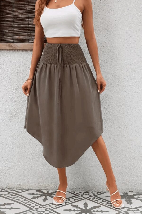 Kadın Yüksek Bel Belden Bağlamalı Asimetrik Kesim Detaylı Sandy Etek