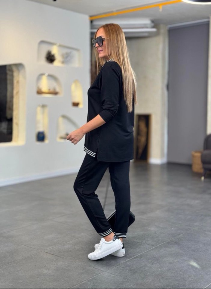 Kadın Uzun Kollu Fermuarlı şerit Detay Desenli Alt üst Ikili Viskon Iki Iplik Takım - Görsel 5