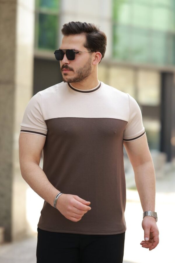 Erkek Bisiklet Yaka Parçalı Renk  Kısa Kollu Tshirt