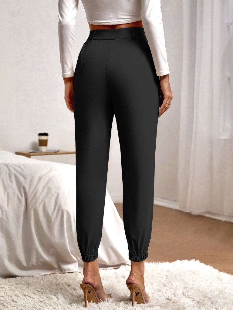 Kadın Yüksek Bel Cepli Paçası Lastikli Ithal Krep Pantolon - Görsel 4