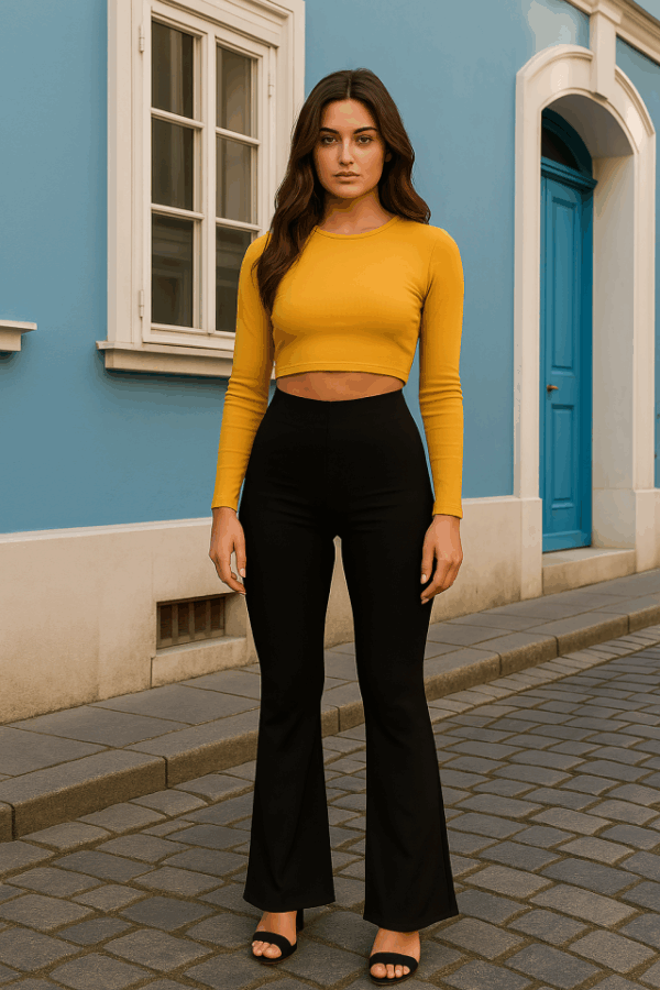 Kadın Yüksek Bel Ispanyol Paça Dalgıç Tayt