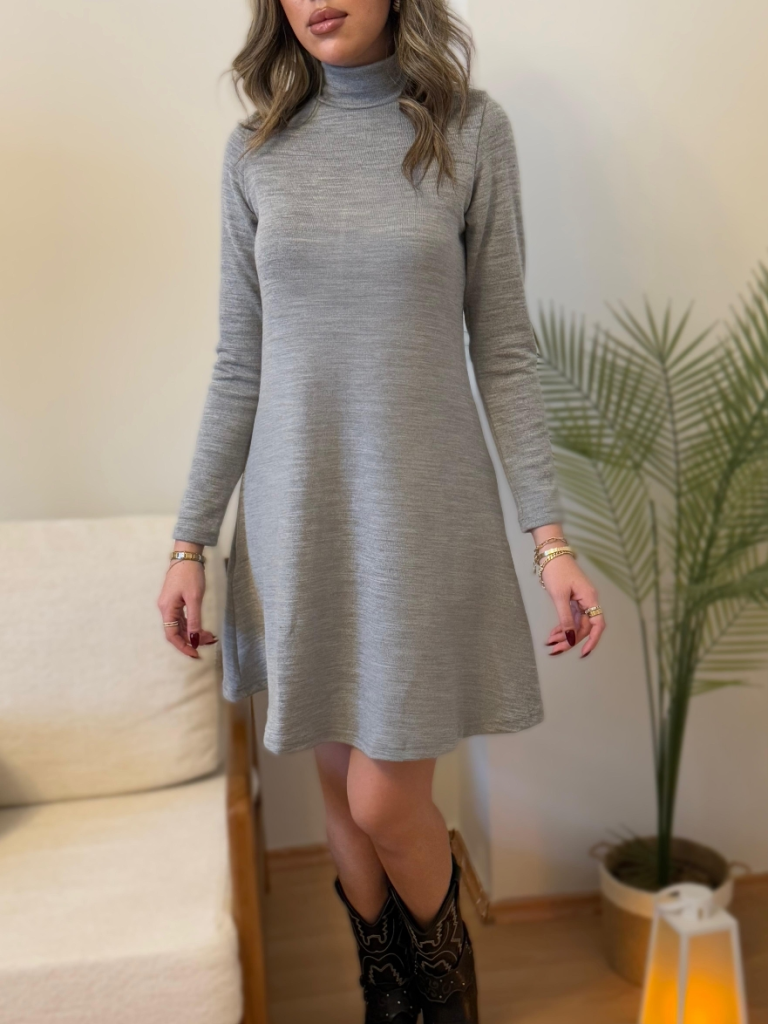 Kadın Uzun Kollu Balıkçı Yaka Salaş Kusa Akrilik Elbise - Görsel 9