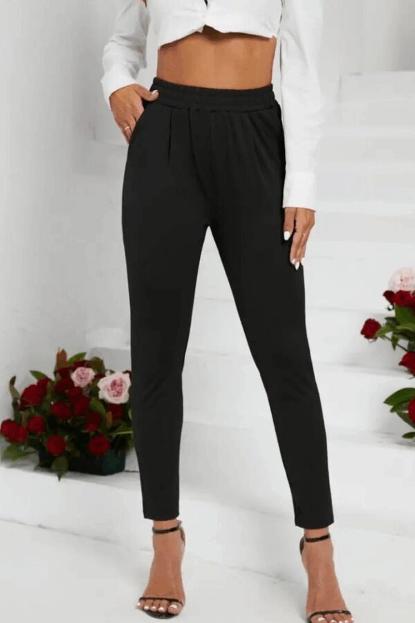 Kadın Pile Detay Beli Lastikli Günlük Slim Fit Viskon Iki Iplik Pantolon