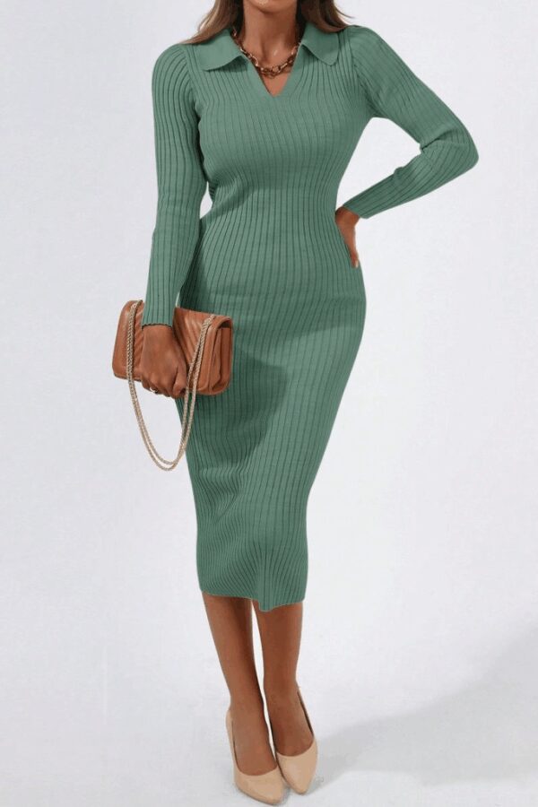 Kadın Uzun Kollu Yakalı Triko Elbise