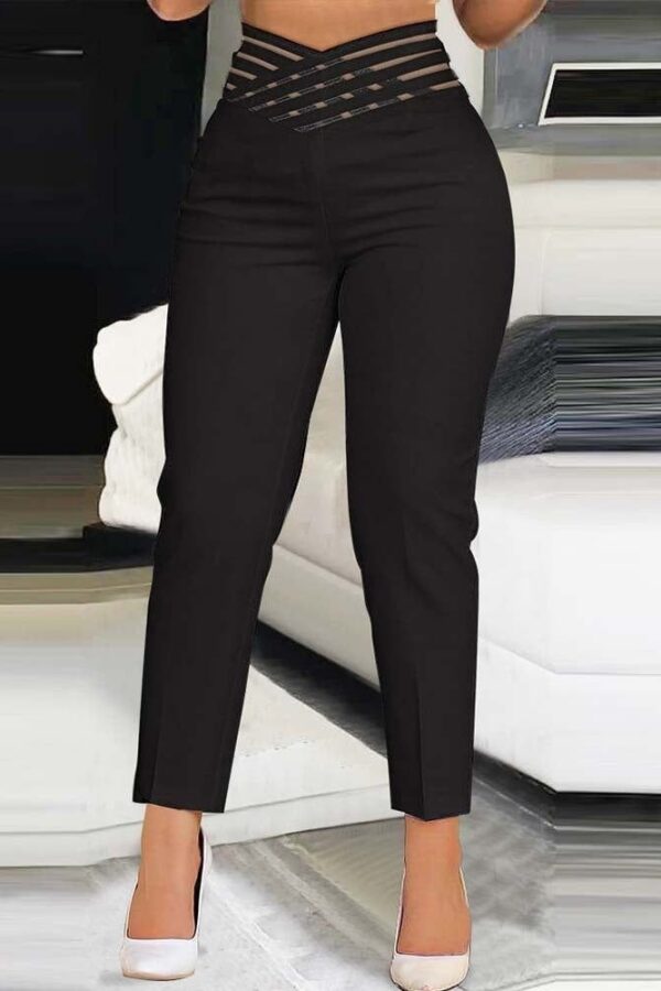 Kadın Yüksek Bel çapraz şerit Detaylı Ithal Krep Pantolon