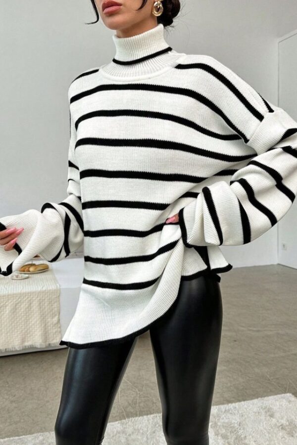 Kadın Uzun Kollu şerit Detay Triko Tunik