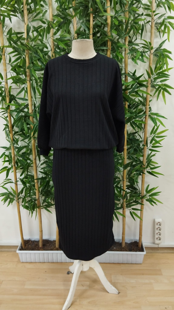 Kadın Uzun Kollu Yakası Açık Yarasa Kollu şardonlu Kaşkorse Bluz Ve Etek Takım - Görsel 7