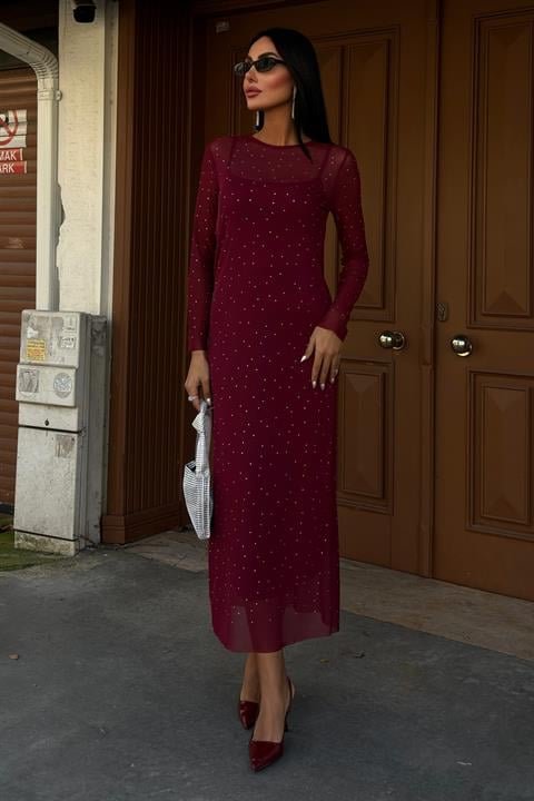 Taş İşlemeli Premium Tül Elbise 2829