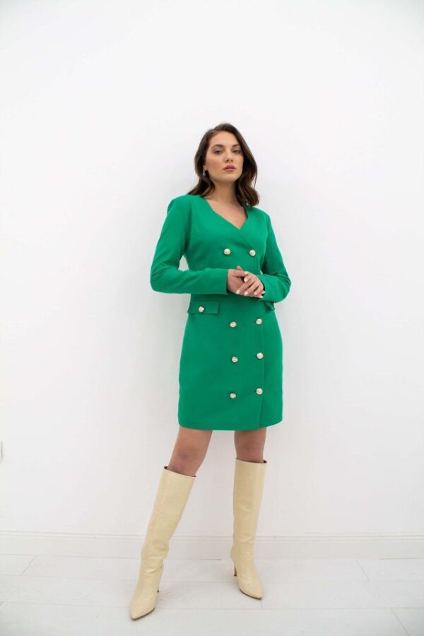 Yeşil Gold Düğmeli Ceket Elbise