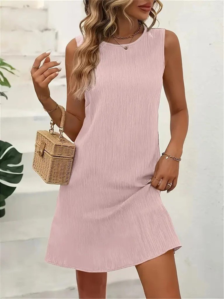 Kadın Sıfır Kollu Bisiklet Yaka Bürümcük Elbise - Görsel 4