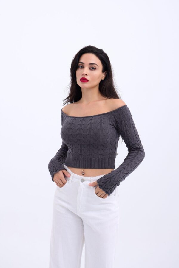 42241 TRİKO KAYIK YAKA CROP-ANTRASİT