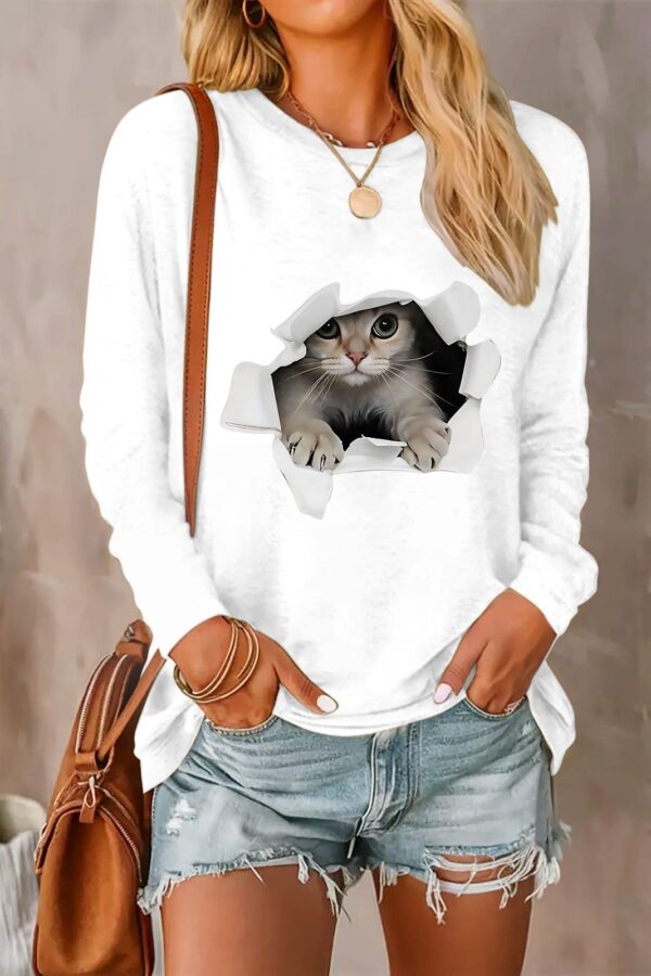 Kadın Uzun Kollu Bisiklet Yaka Baskılı Viskon Bluz