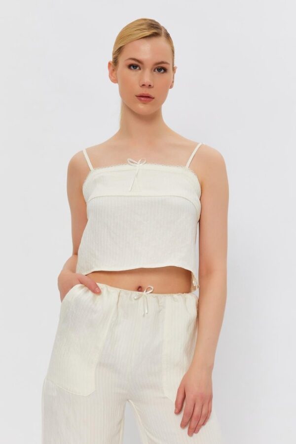 İp Askılı Bluz - Ekru