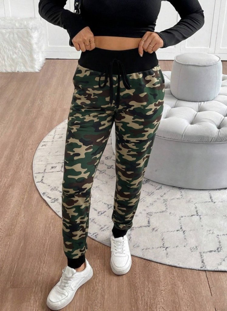 Kadın Yüksek Bel Bağcıklı Desenli Iki Iplik Pantolon - Görsel 25