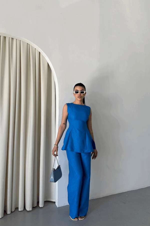 JAKAR KETEN KOLSUZ BLUZ-PANTOLON TK - Mavi