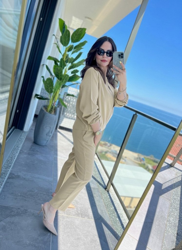 Kadın Uzun Kollu önden Fermuarlı Modal Ceket Ve Pantolon Ikili Takım - Görsel 18