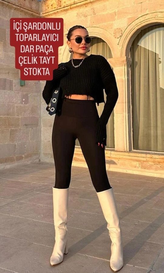 Kadın Uzun Yüksek Bel şardonlu Toparlayıcı Tayt