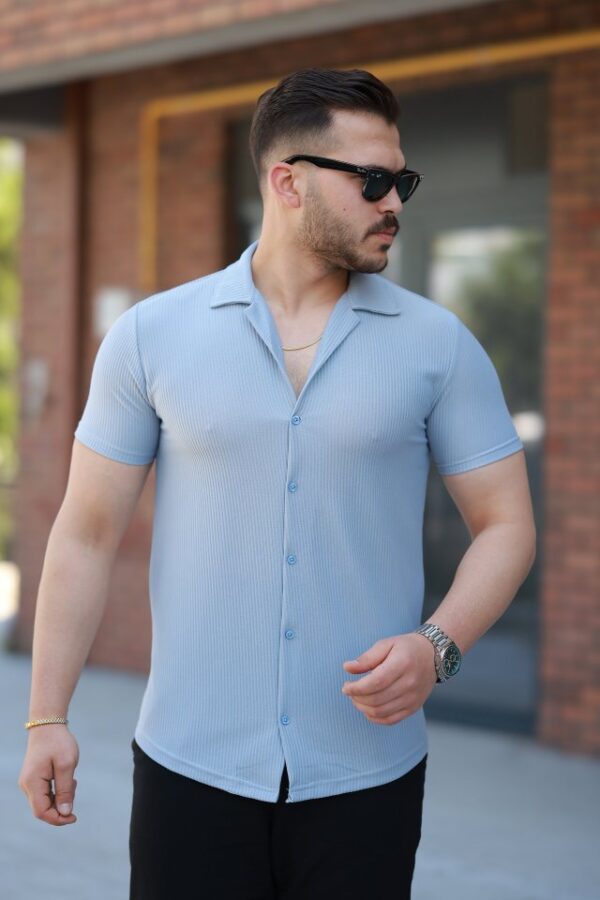 Erkek Ottoman Kumaş Apaj Yaka Kısa Kollu Gömlek