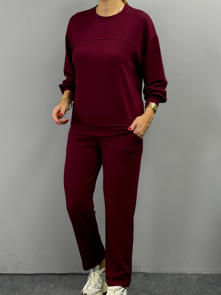 Kadın Uzun Kollu Bisiklet Yaka Viskon Iki Iplik Bluz Ve Pantolon Ikili Takım - Görsel 11