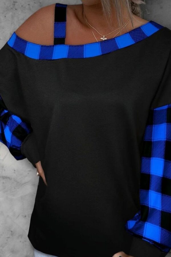 Kadın Kayık Yaka Asimetrik Kesim Ekose Detay Tunik