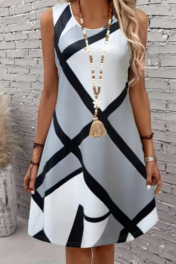 Kadın Askılı Yuvarlak Yaka Geometrik Desenli Kısa Süprem Elbise