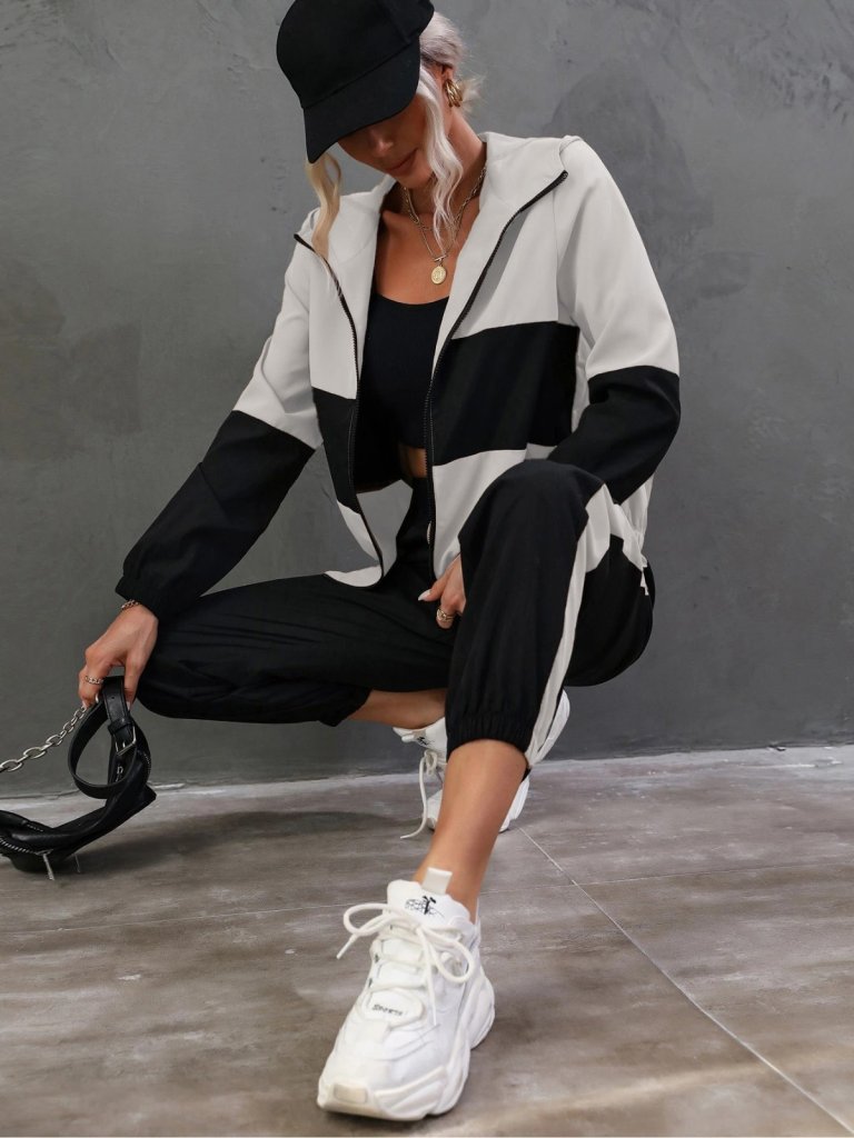 Kadın Uzun Kollu Kapşonlu önden Fermuarlı Viskon Iki Iplik Bluz Ve Pantolon Ikili Takım - Görsel 6