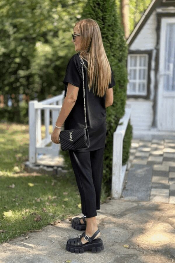 Kadın Kısa Kollu V Yakalı Iki Iplik Bluz Ve Pantolon Ikili Takım