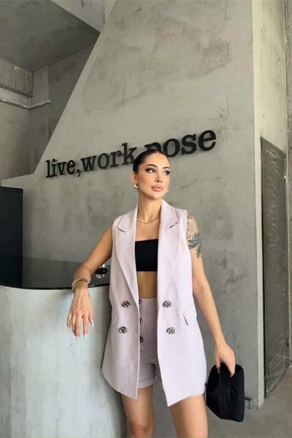 KETEN YELEK - ŞORT TAKIM - Vizon