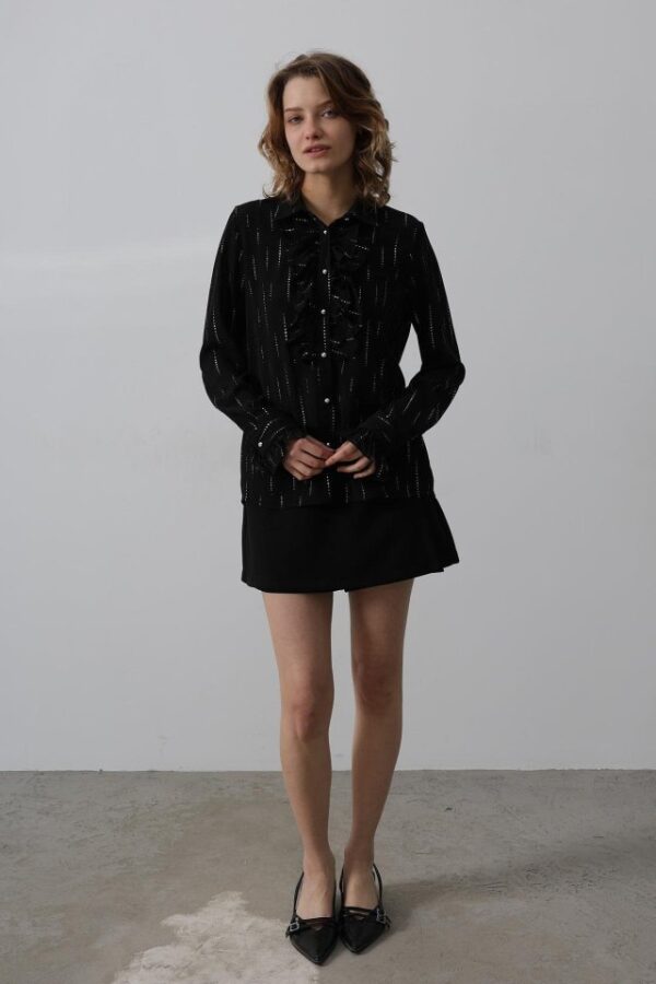 Fırfır Yakalı Şifon Gömlek - Beyaz