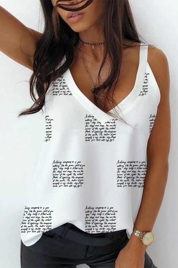 Kadın Omuz Askılı V Yaka Dijital Baskı Detay Mikro Kumaş Bluz