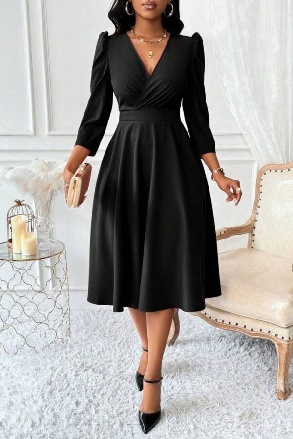 Kadın Uzun Kollu Kruvaze Yakalı Kiloş Ithal Krep Elbise