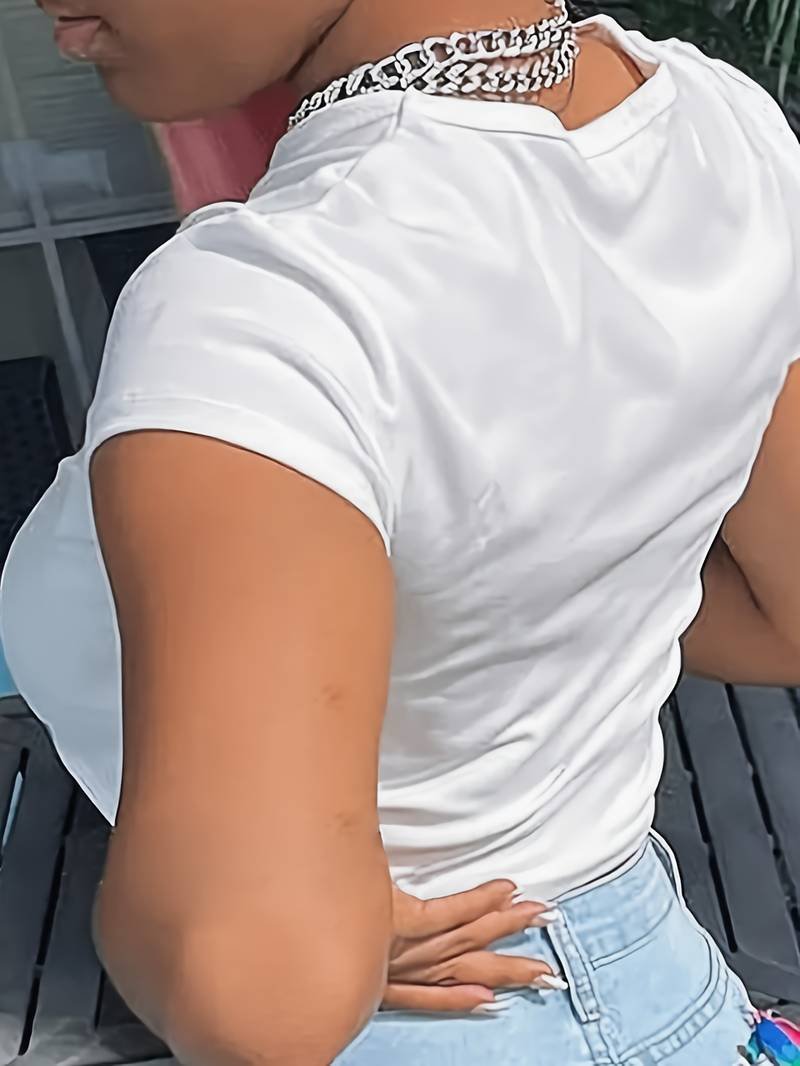 Kadın Kısa Kollu Bisiklet Yaka Ayıcık Baskılı Bluz - Görsel 3